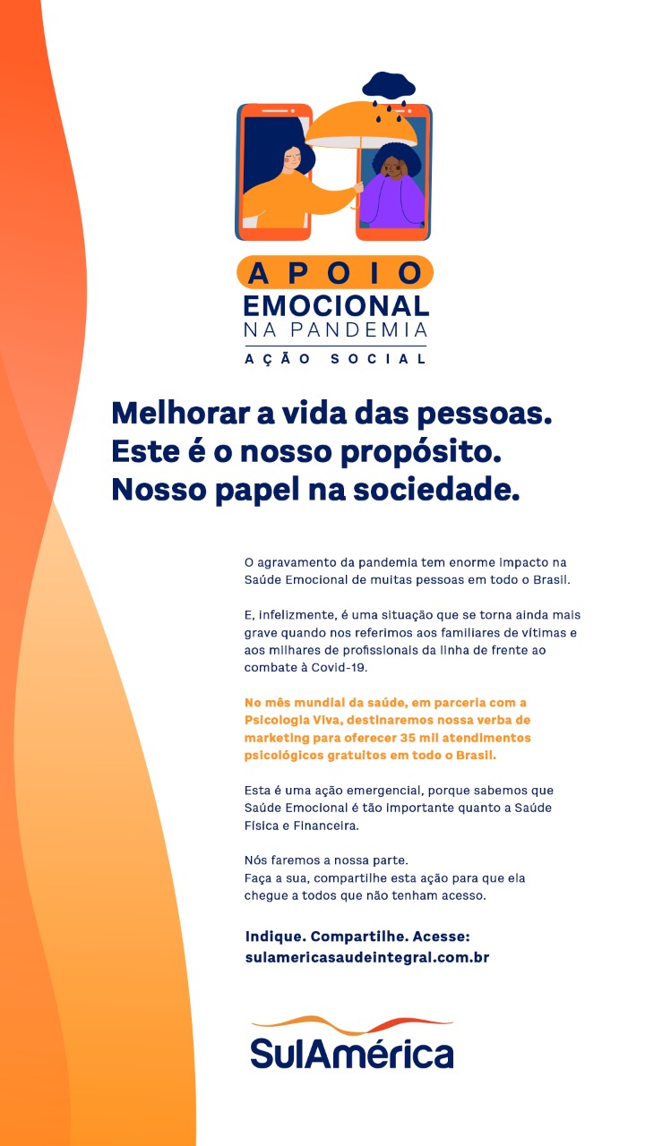 SulAmérica anuncia ação social de apoio psicológico