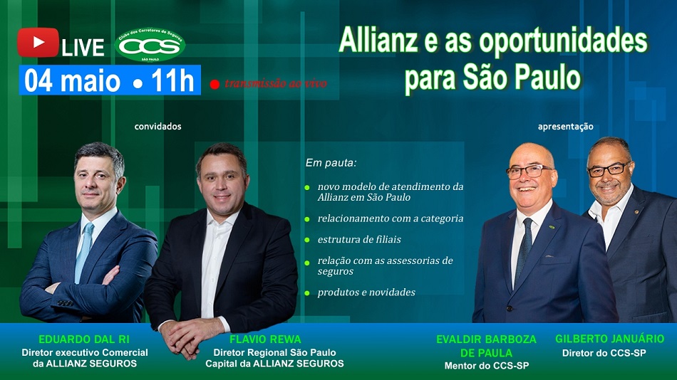 CCS-SP promoverá live com a Allianz para falar sobre oportunidades para os corretores