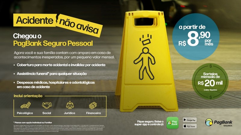 PagSeguro PagBank apresenta o PagBank Seguro Pessoal, com preço acessível e benefícios diferenciados e sorteios mensais de R$ 20 mil