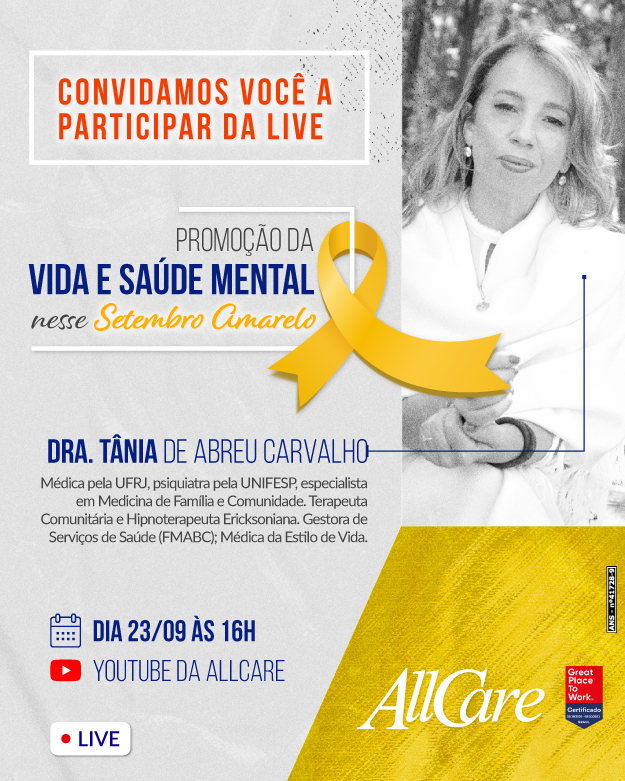 Setembro Amarelo: AllCare promove live com especialista em saúde mental