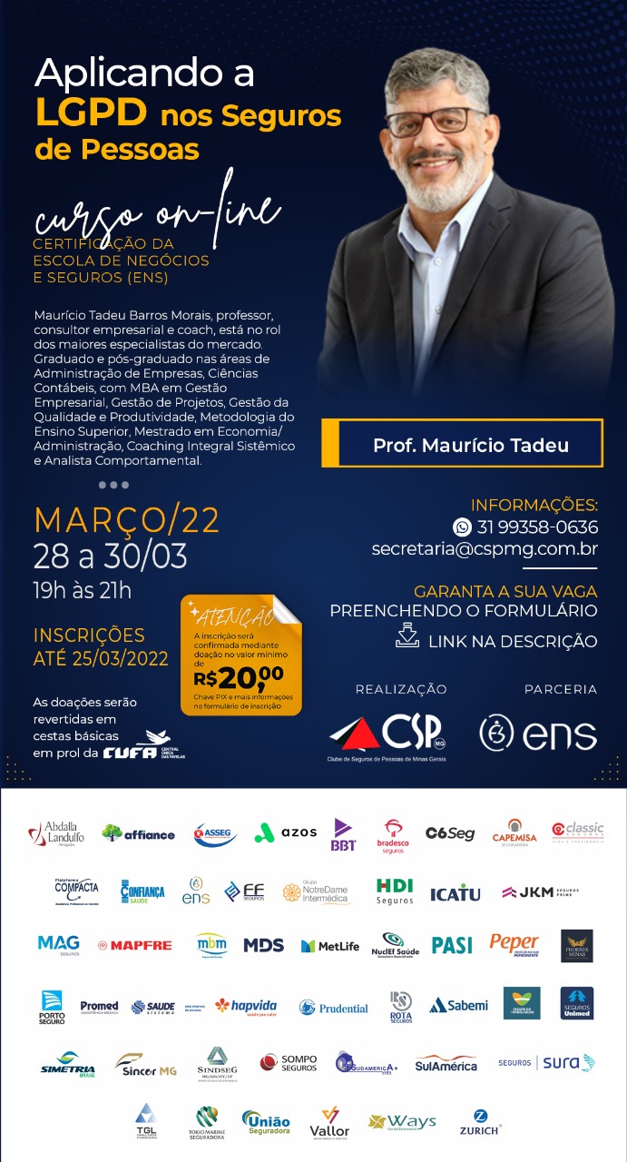 CSP-MG promove curso sobre aplicação da LGPD nos Seguros de Pessoas