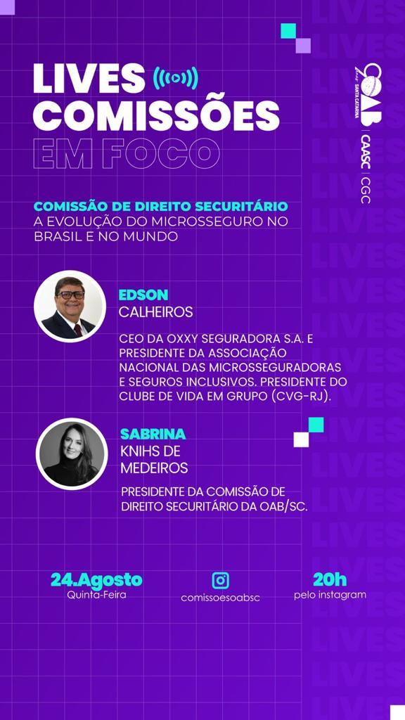 O presidente do CVG-RJ e da ANM, Edson Calheiros, participa da live da Comissão de Direito Securitário da OAB-SC