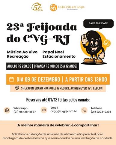 Estão abertas as reservas para a Feijoada do CVG-RJ – 2023