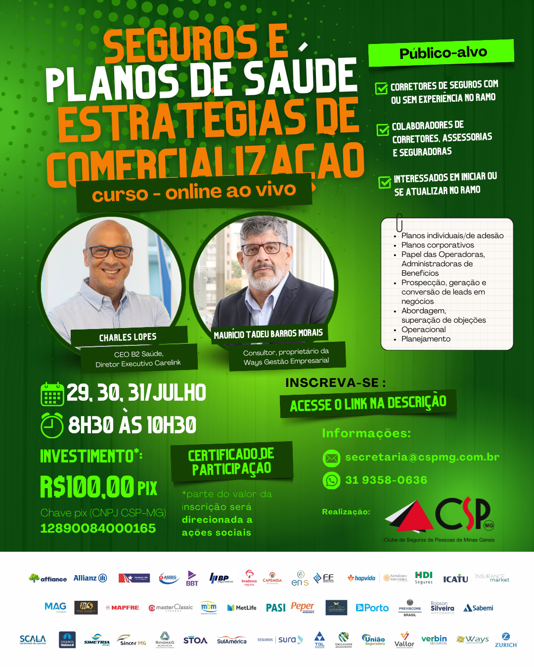 Curso do CSP-MG ensina técnicas para vender seguros e planos de saúde