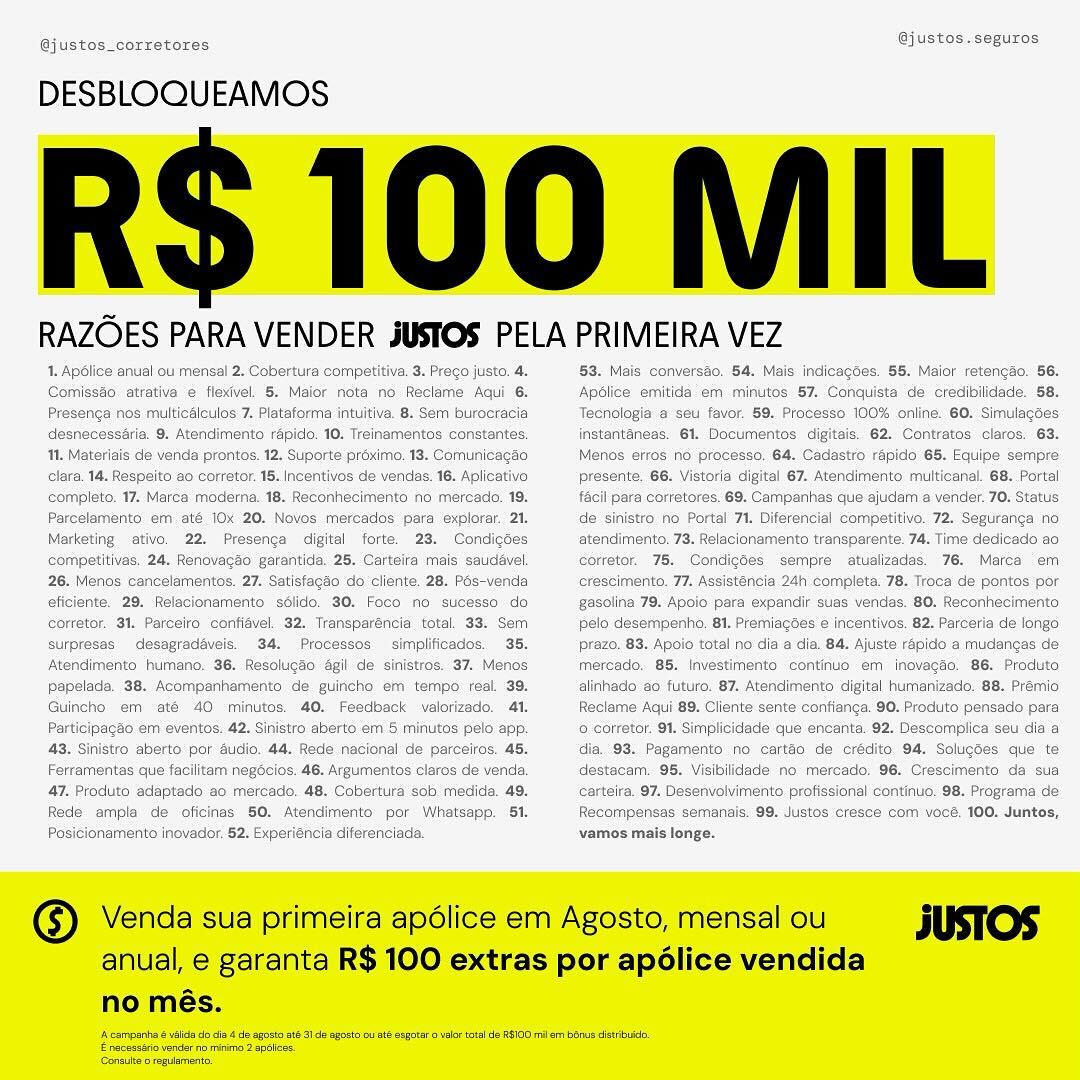 Justos vai distribuir R$ 100 mil em bônus para corretores